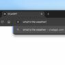 Screenshot der ChatGPT-Browsererweiterung: Eine Suchanfrage ‘what’s the weather’ wird in der URL-Leiste des Browsers eingegeben und zeigt die ChatGPT-Suchoption als Standard-Suchmaschine.