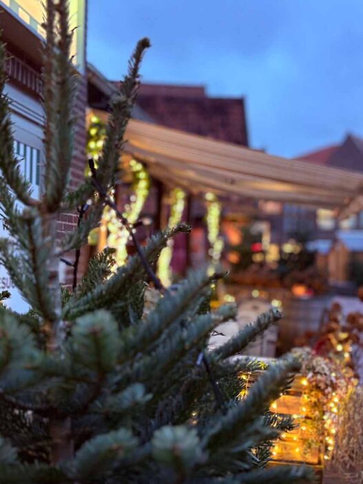Festlich geschmückte Hütten und stimmungsvolle Beleuchtung auf dem Soltauer Weihnachtsmarkt 2024